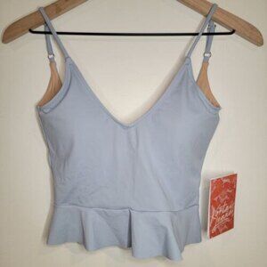 NWT KORTNI JEANE Baby Blue Scoop Back Swim Top Peplum Ruffle Adjustable Strap